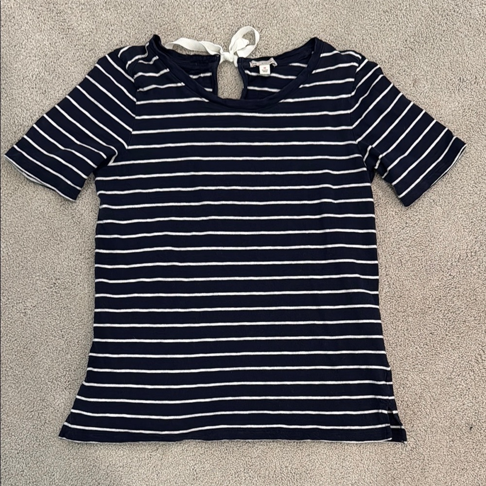 GAP Navy and White Striped Top with Bow Accent